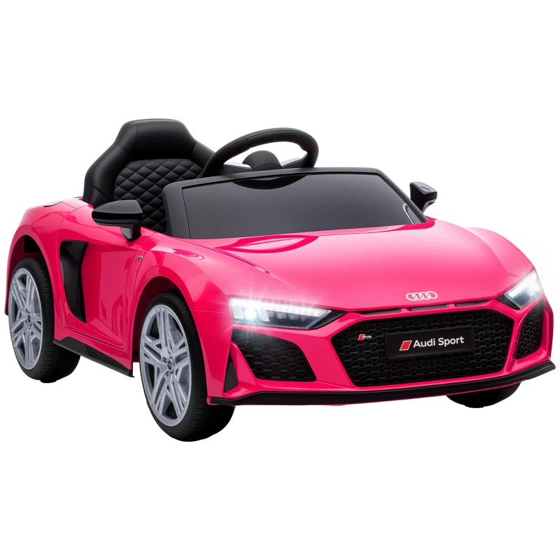 Pink Audi R8 Spyder 12V kids electric ride-on car with black convertible seats