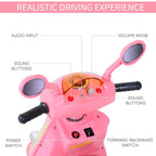 Pink motorcycle control panel with audio input, sound buttons, and forward-backward switch