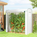 White mini greenhouse with PE cover, mesh windows, and tomato plants