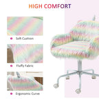 Rainbow fluffy unicorn-themed desk chair with plush seat and armrests