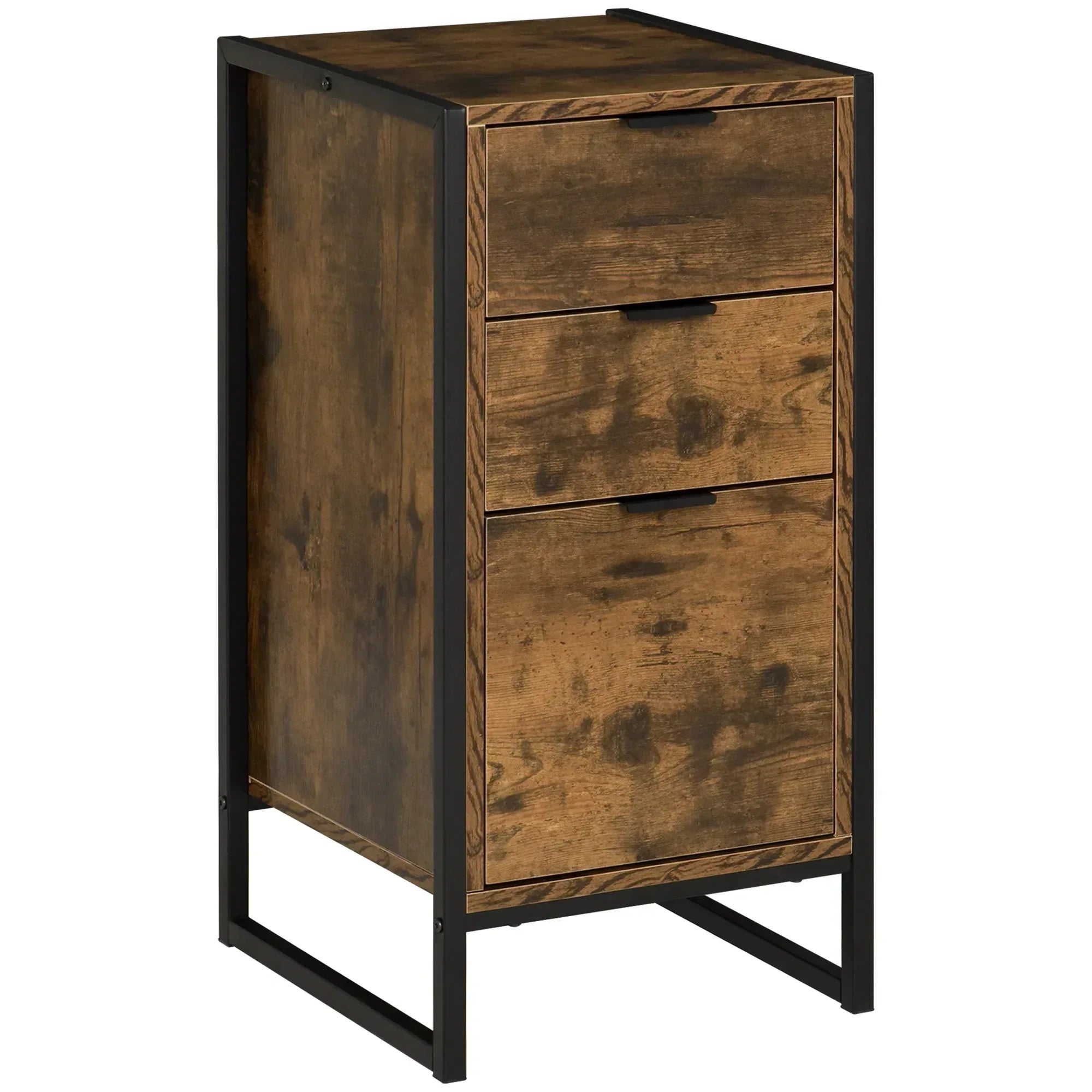 Bedroom Chest of Drawers, Industrial 3-Drawer Dresser, Storage Drawers Unit with Metal Frame for Living Room, Rustic Brown - Bobobiy