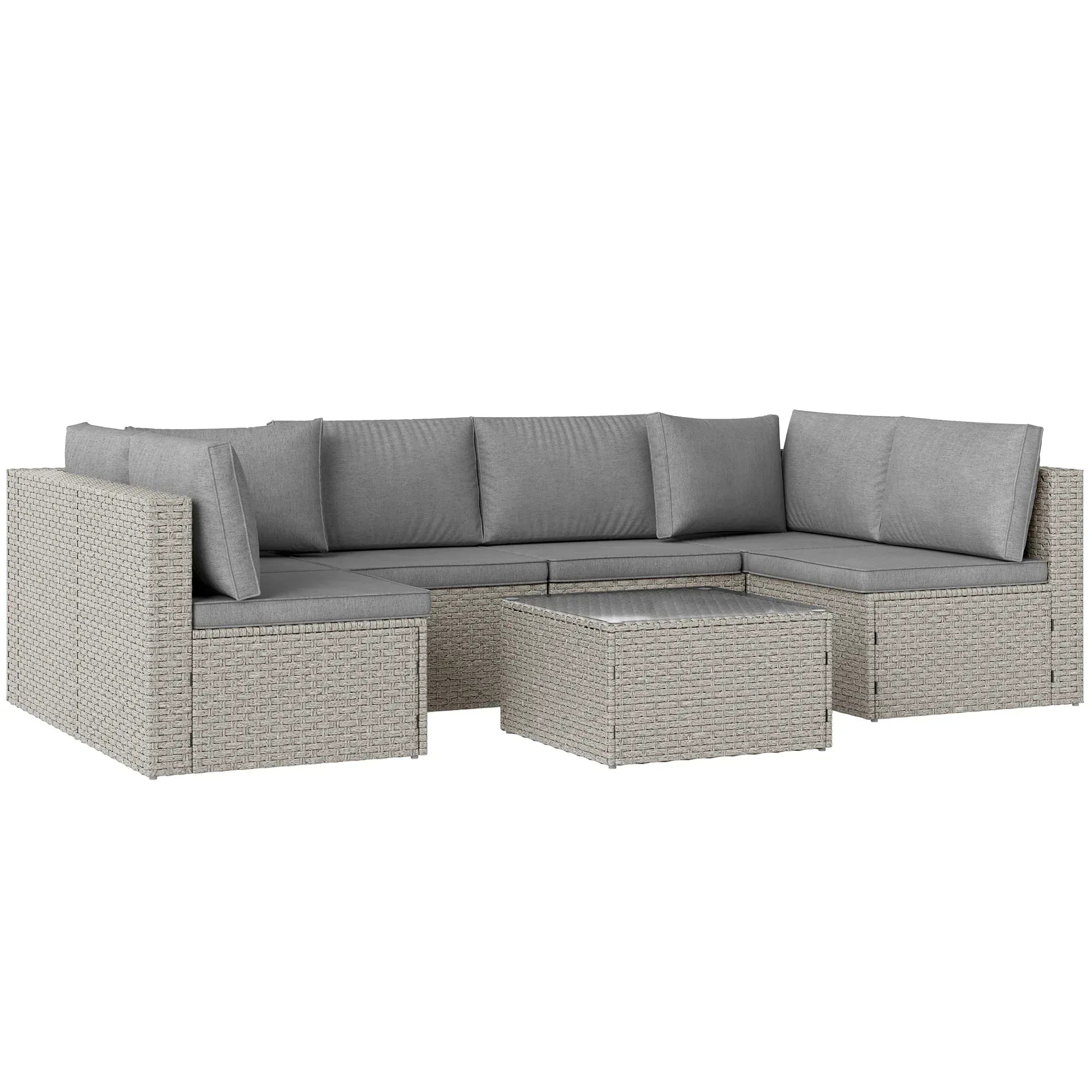 Seven-Piece Modular Rattan Set - Grey - Bobobiy