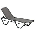 Grey mesh reclining sun lounger with adjustable 5-position backrest and black frame