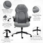 Light grey office chair with quilted backrest and thick padded seat, swivel base