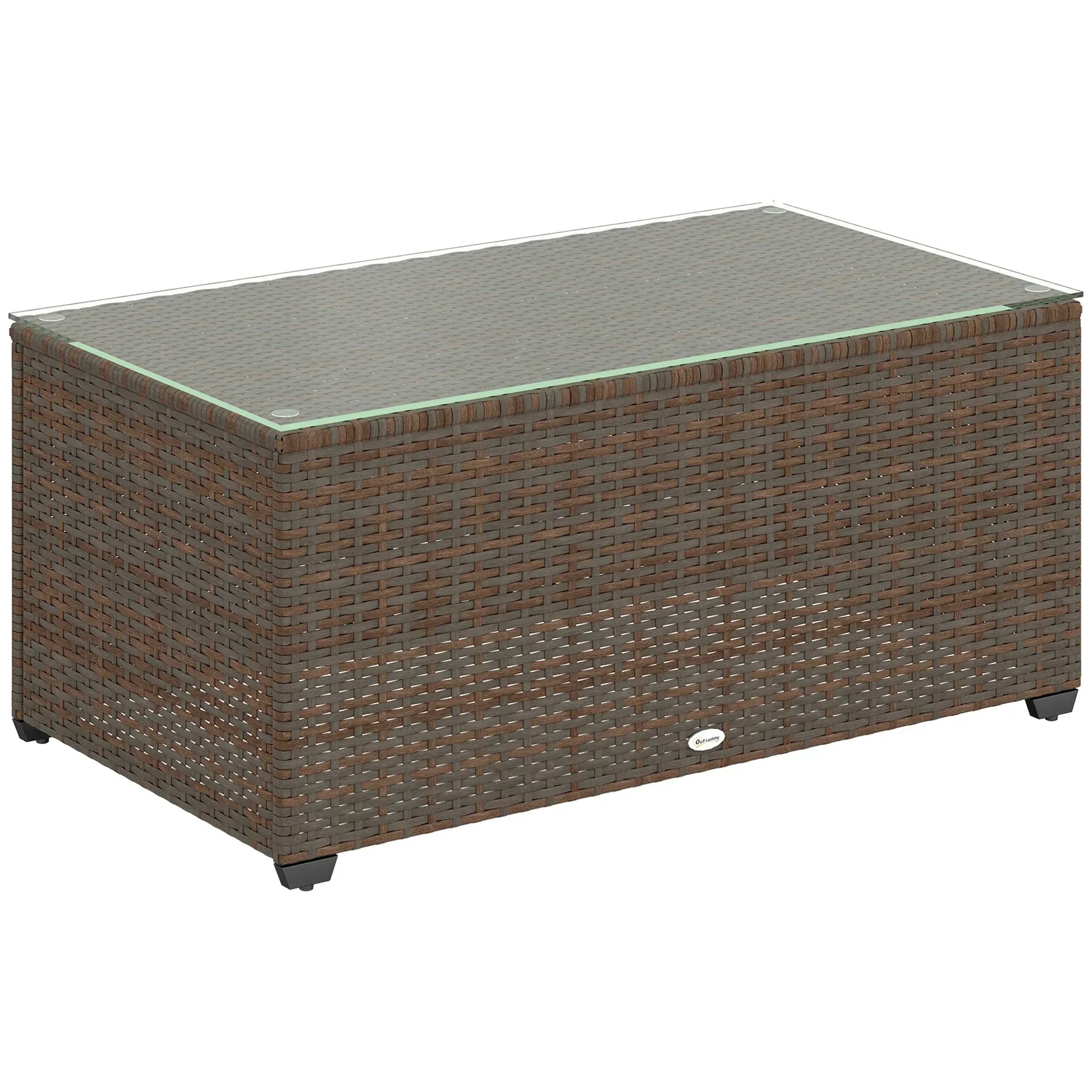 90 x 50cm Glass-Top Rattan Side Table - Brown - Bobobiy