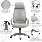 Grey office chair with breathable mesh back, thick padded seat, and swivel caster base