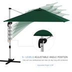 Green square cantilever garden parasol with adjustable angle canopy and arm