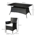 Rectangular glass-top outdoor dining table and single armchair, black