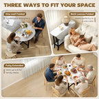 Folding dining table with drop leaves for flexible seating, white marble top