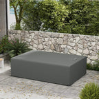 Dark grey rectangular patio furniture cover with smooth top and side panels