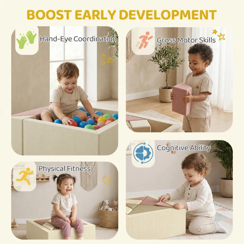 Beige foam climbing blocks with pink and cream shapes for early development play