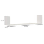 White U-shaped floating wall shelf with 80 cm length and 18 cm side height