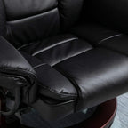 Close-up of black PU leather recliner armrest with side control and stitched seams