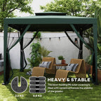Dark gray tent leg weight bases helping stabilize canopy poles