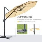 360° rotating beige patio umbrella parasol with foot pedal and cross base