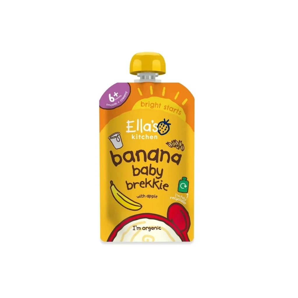 Organic banana baby food breakfast pouch with apple, 6+ months, squeeze pack 100g
