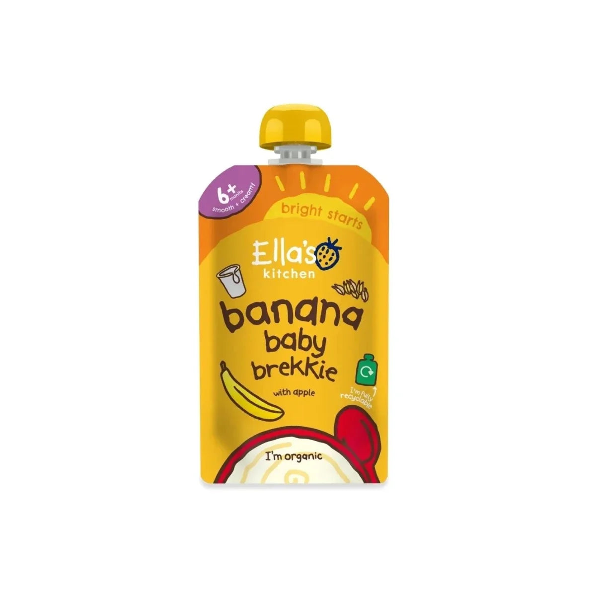 Organic banana baby food breakfast pouch with apple, 6+ months, squeeze pack 100g