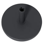 Black round umbrella base top view with central pole socket insert