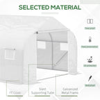 White PE tunnel greenhouse cover on galvanized metal frame with window openings