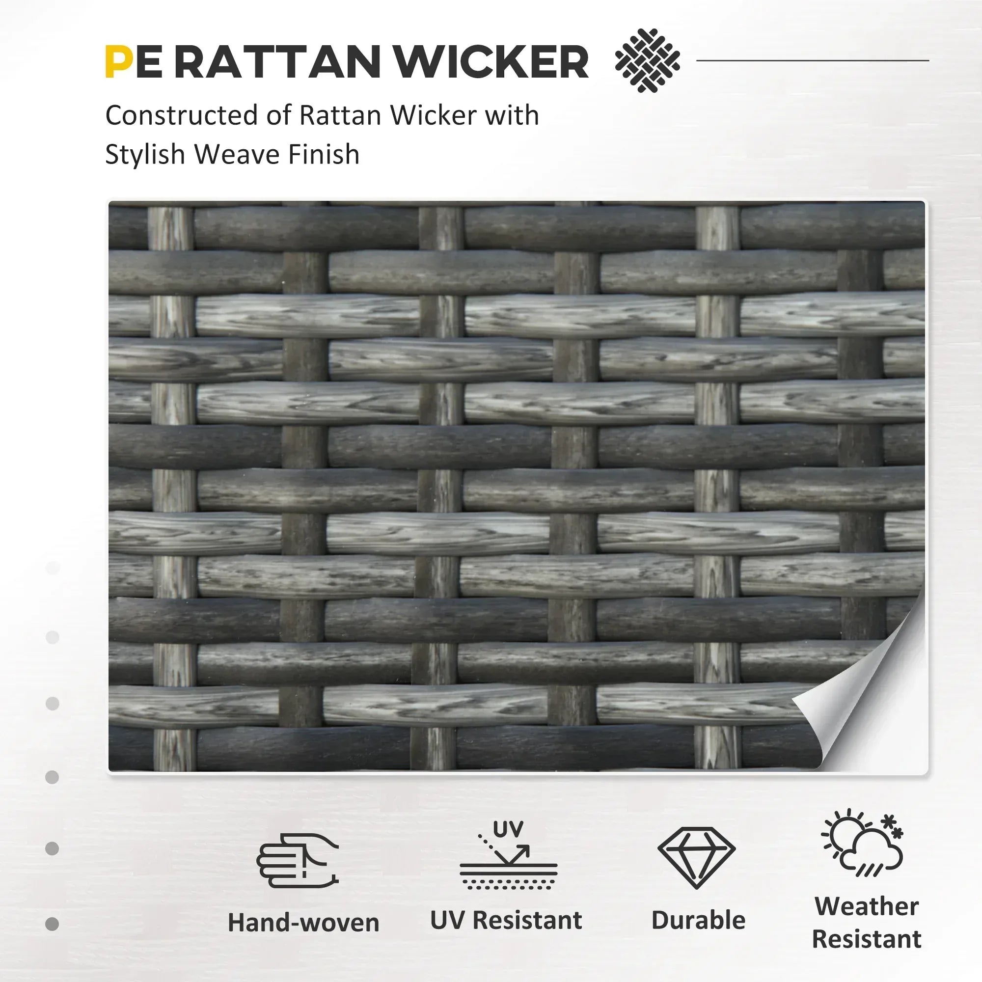 3 Seater All Weather Outdoor Sofa, Garden Rattan Sofa with Cushions and Mental Frame, Grey - Bobobiy