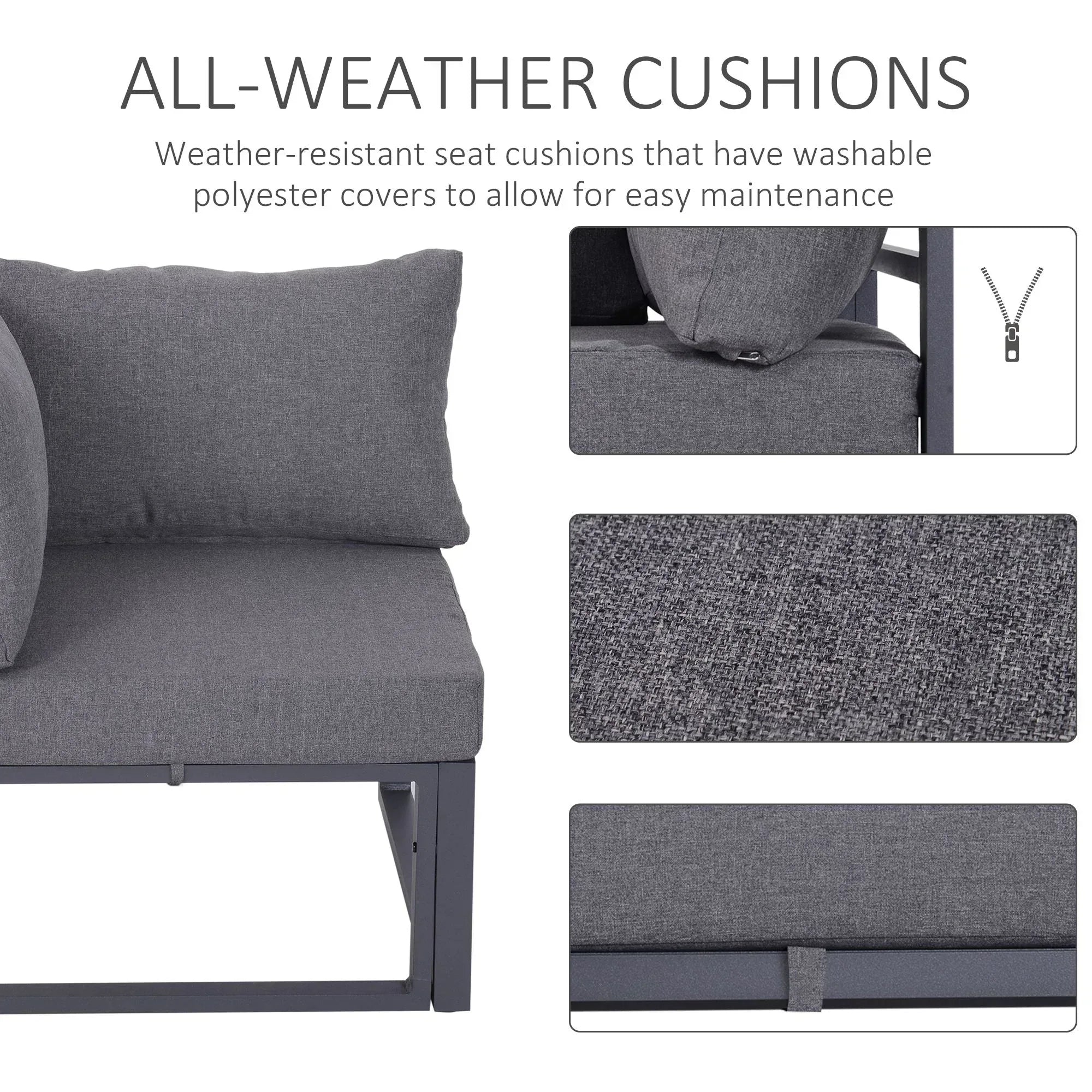 6 PCs Outdoor Indoor Sectional Corner Sofa Set Thick Padded Cushions Aluminium Frame 5 Seaters 1 Coffee Table Grey - Bobobiy