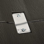 Close-up of coffee-brown parasol base bracket with two silver bolts