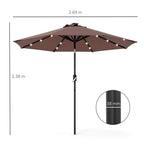 Brown LED patio umbrella, 2.69 m wide and 2.38 m high, 38 mm pole