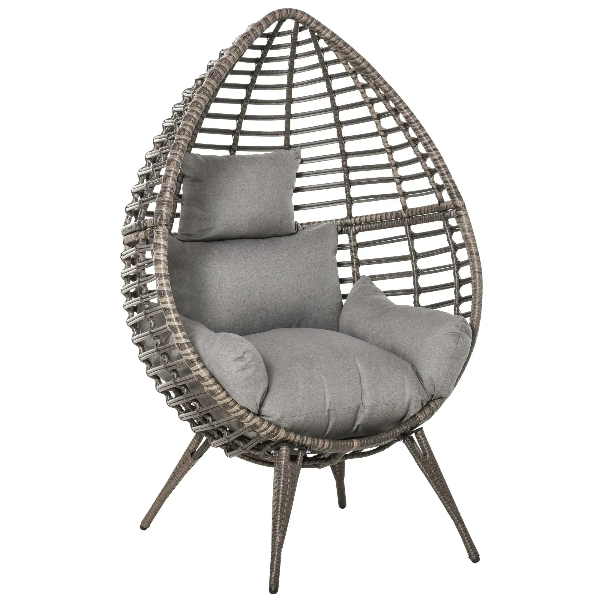 Teardop PE Wicker Rattan Chair w/ Thick Cushions 4 Legs Outdoor Seat Egg Garden - Bobobiy