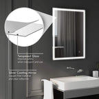 Tempered-glass LED bathroom mirror with silver coating and bright light border