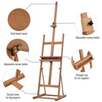 Natural beech wood easel with adjustable canvas holders and storage tray
