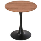 Round wood-look tabletop with black pedestal base
