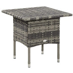 Grey woven rattan side table with square top and four metal legs