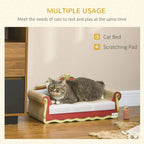 Cat cardboard scratcher lounge sofa bed with gray cat resting on white cushions, red base