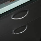 Black cabinet drawers with curved chrome handles, showing two drawer fronts
