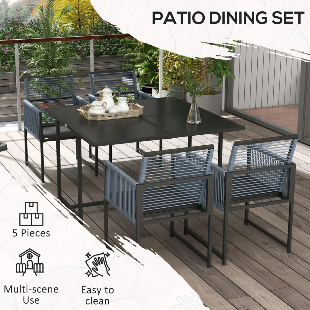 Five-Piece Metal Dining Set, with Folding Back Chairs, Dark Grey - Bobobiy