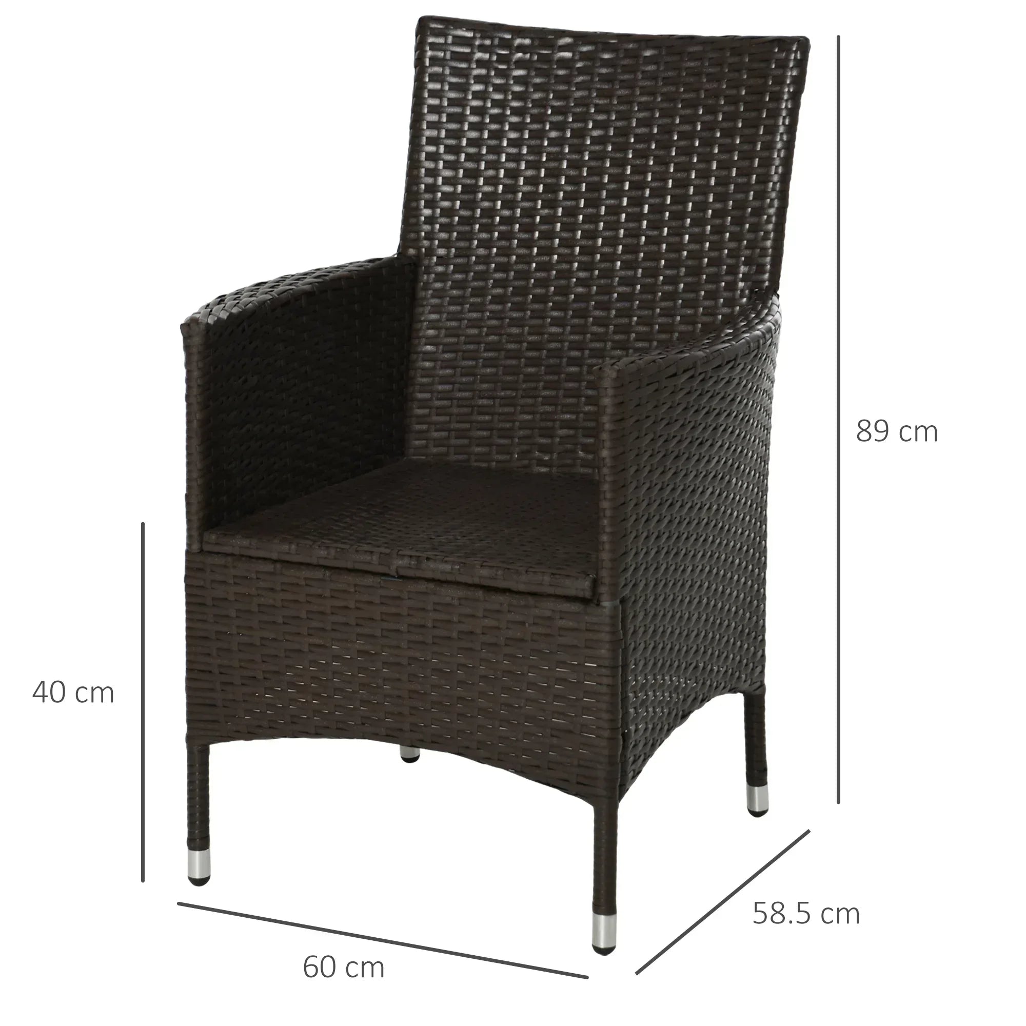 2 Pieces Outdoor PE Rattan Dining Chairs Set with Cushion, Garden Armchair with Armrests, High Backrest, Metal Frame Patio Wicker Furniture, Coffee - Bobobiy