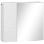 White wall-mounted bathroom cabinet with mirrored double doors and smooth front panels