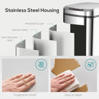 Silver stainless steel touchless sensor trash bin with fingerprint-resistant surface