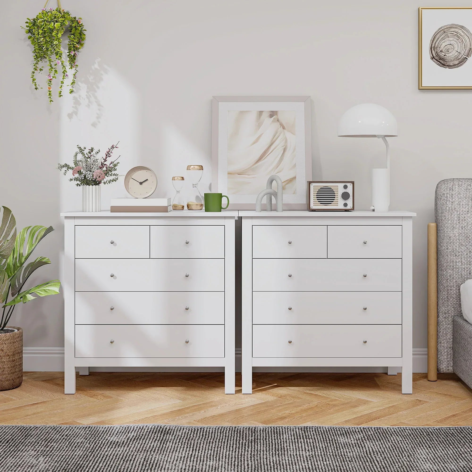 5 Drawer Dresser for Bedroom, Modern Chest of Drawers, Wide Storage Unit for Living Room, Hallway, Closet, White - Bobobiy