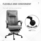 Light grey ergonomic office chair with 360 swivel base and cushioned armrests