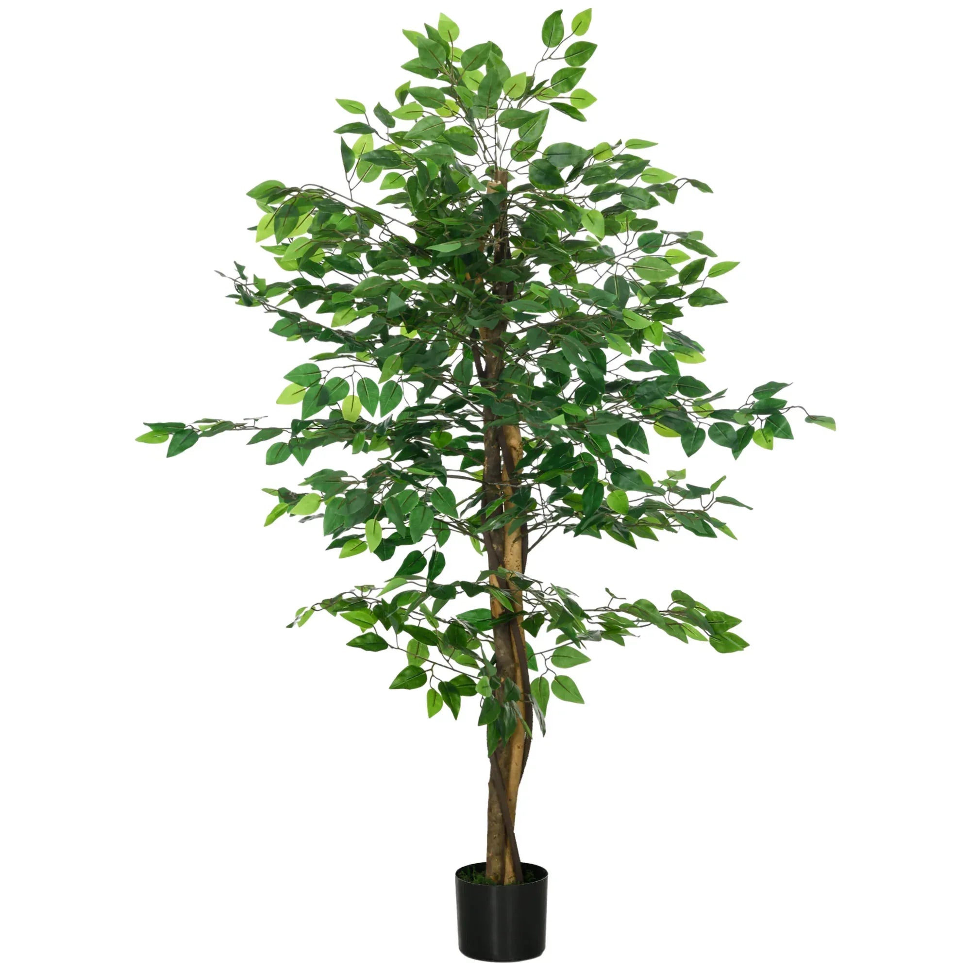 Artificial Ficus Tree, with Weighted Plant Pot - Green - Bobobiy