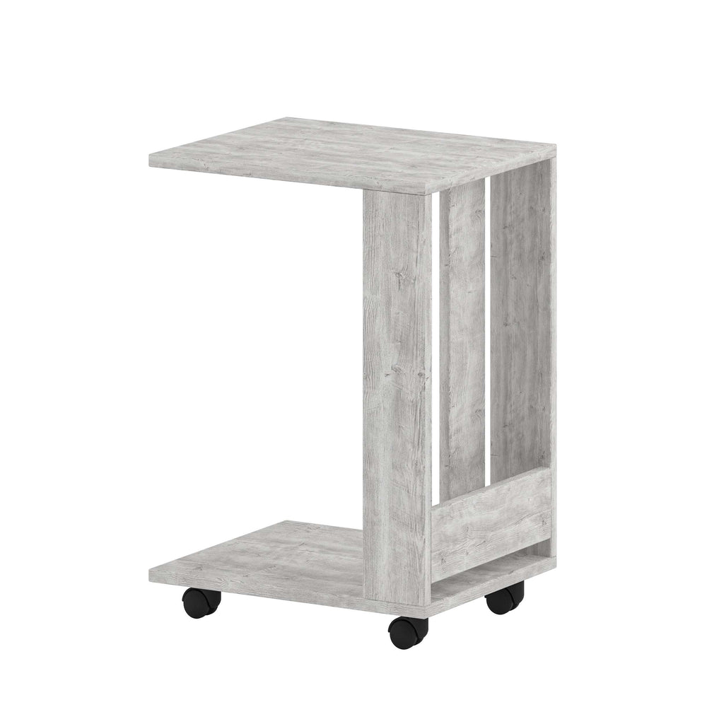Anthracite grey side table on caster wheels, square top and lower shelf