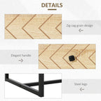 Zig-zag grain pattern on natural dresser front with black handles and steel legs.