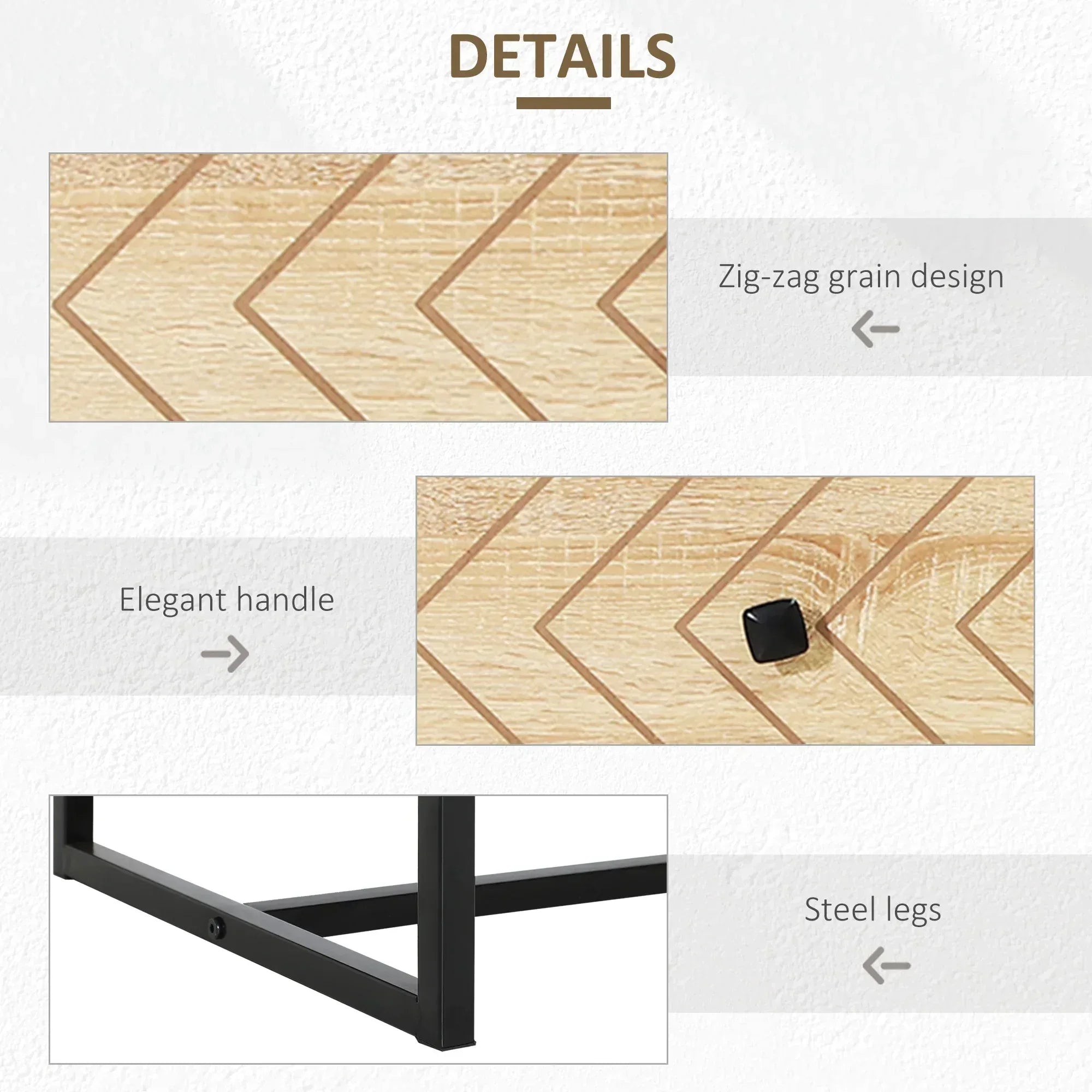 Bedroom Chest of Drawers, 6 Drawer Dresser, Sideboard Cabinet with Zigzag Design and Metal Base, Storage Drawer Unit, 120x71cm, Natural - Bobobiy