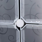 Close-up of plastic cube connectors and shelf supports inside modular wardrobe cabinet