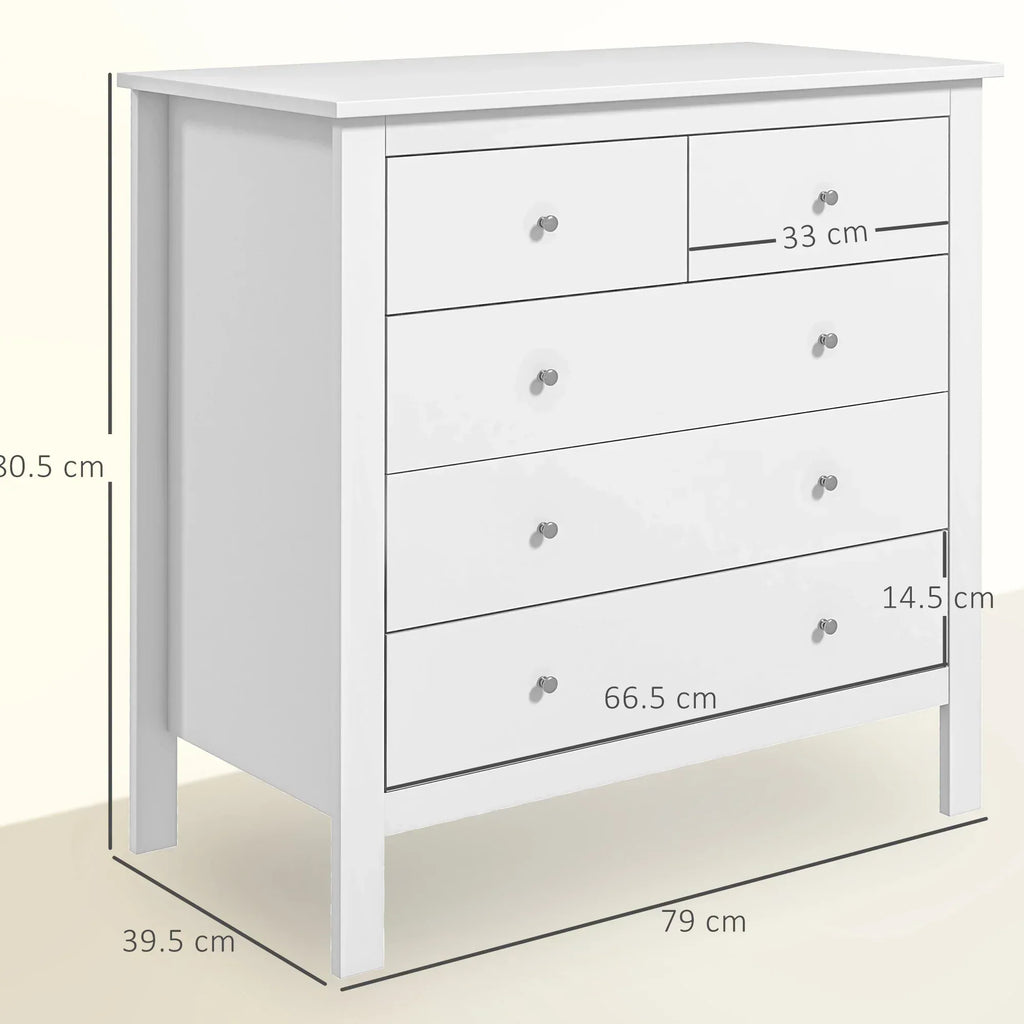 5 Drawer Dresser for Bedroom, Modern Chest of Drawers, Wide Storage Unit for Living Room, Hallway, Closet, White - Bobobiy