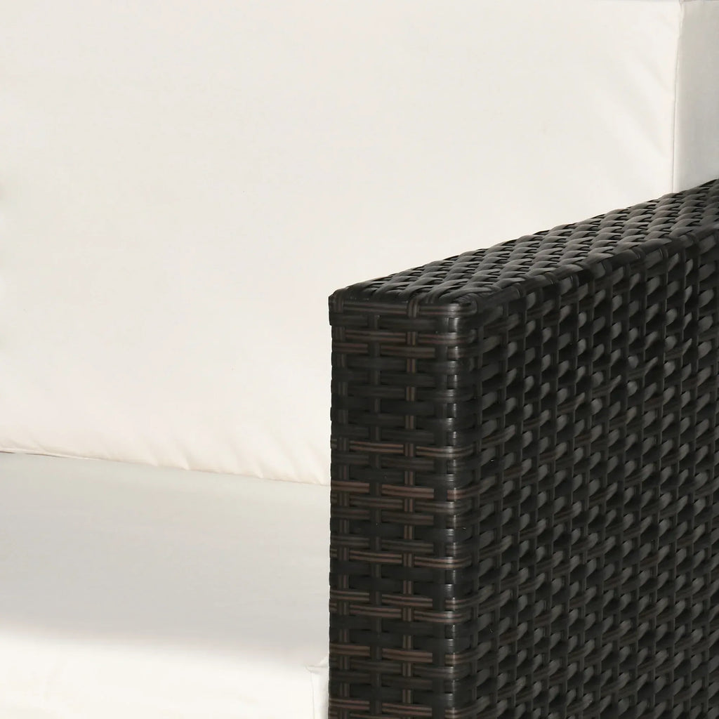 Single Seater Rattan Chair, PE Wicker Garden Armchair with 10 cm Thickened Cushion, All-Weather Rattan Garden Chair with Armrests, Brown - Bobobiy