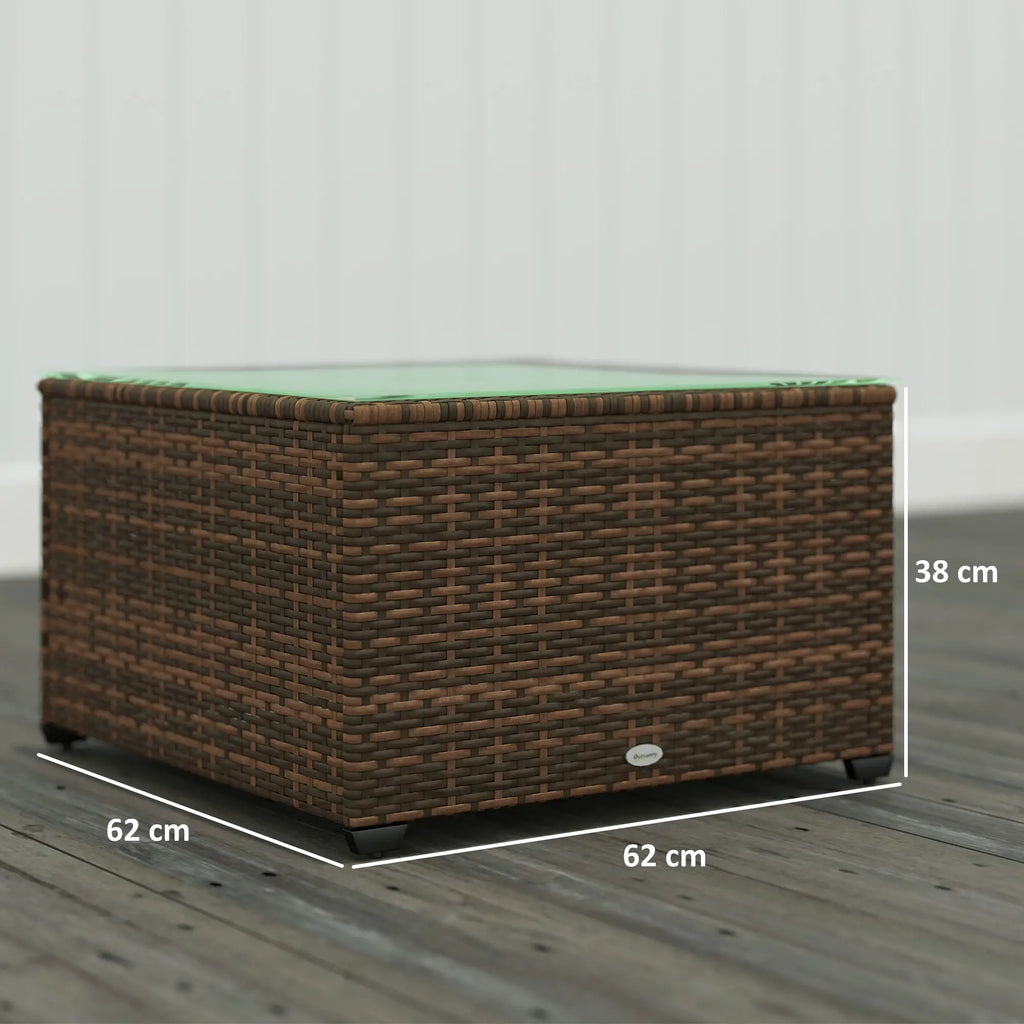 Outsunny 62 x 62cm Glass Top Rattan Side Table Brown