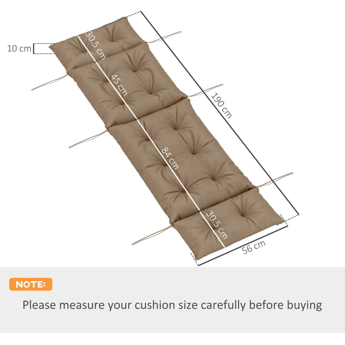 Outsunny Sun Lounger Cushions Only, 190 x 56 x 10cm Garden Lounge Chair Cushions, UPF20+ 220gsm Fabric, Thick Sunbed