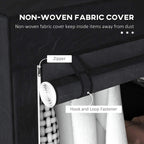 Black non-woven fabric cover with zipper and hook-and-loop fasteners for dust protection.